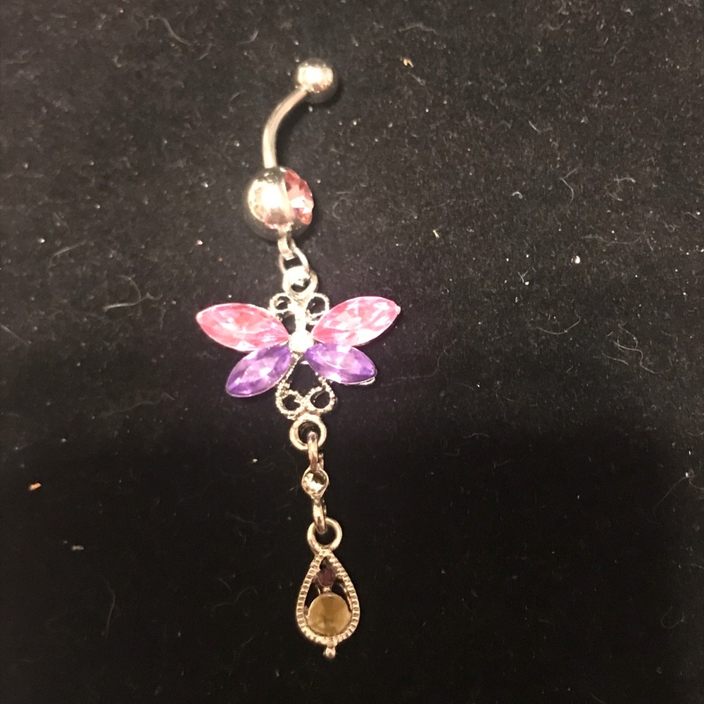 Pink and purple butterfly belly ring